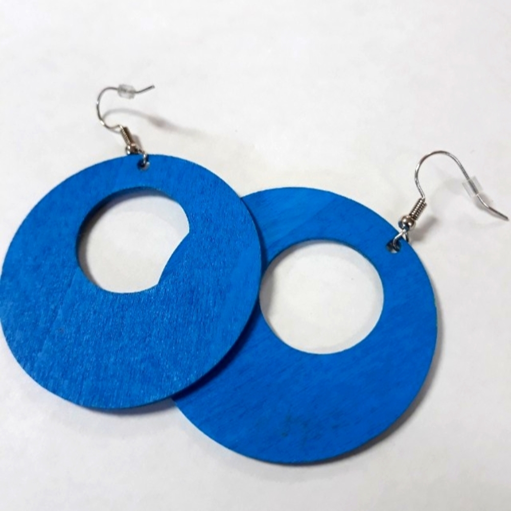 Hand Painted Wood/ Hoop Earrings